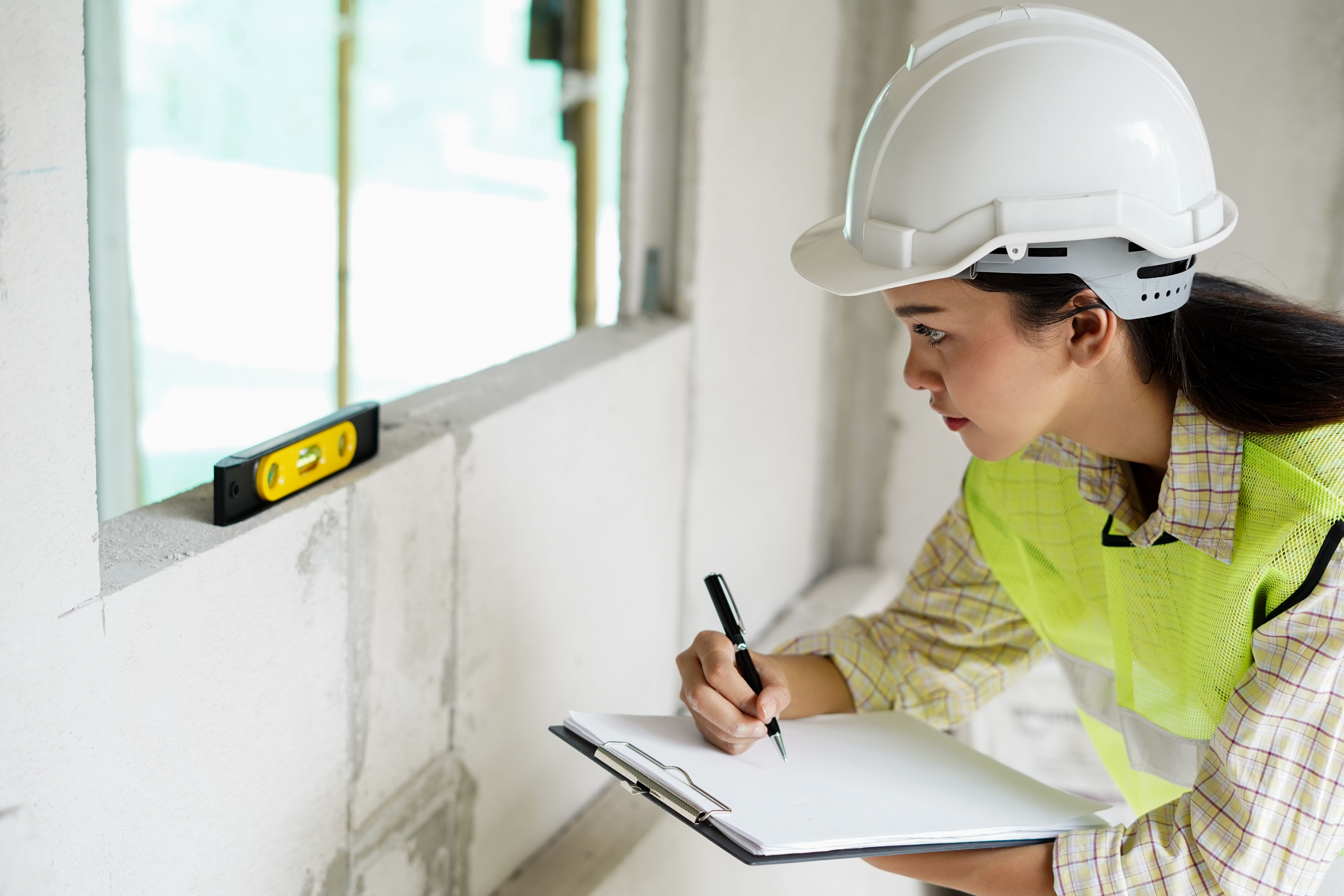 Inspector reviewing defects on a clipboard on site